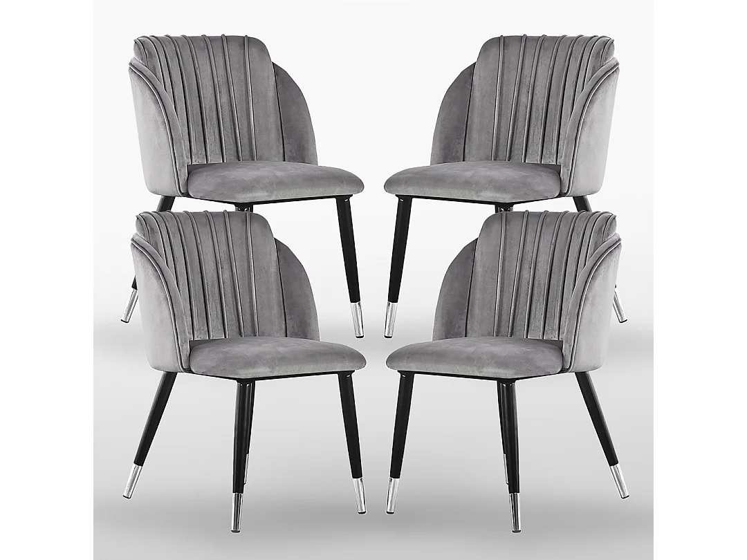 MILANO - Lot de 4 Chaises de Salle à Manger en Velours - Style Vintage - Gris