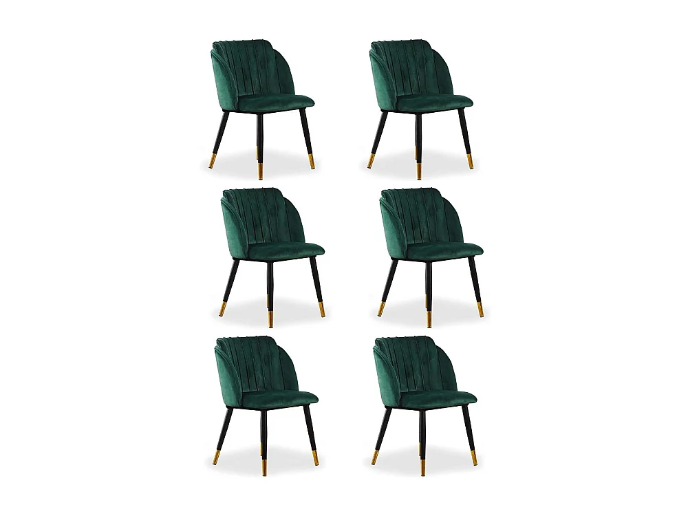 MILANO - Lot de 6 Chaises de Salle à Manger en Velours - Style Vintage - Vert