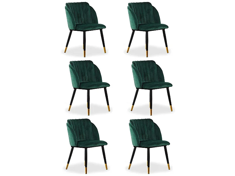 MILANO - Lot de 6 Chaises de Salle à Manger en Velours - Style Vintage - Vert