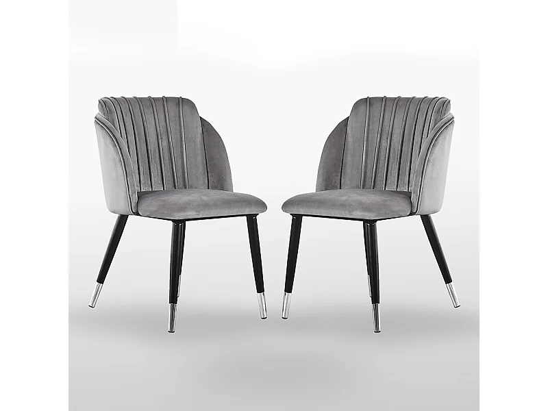 MILANO - Lot de 2 Chaises de Salle à Manger en Velours - Style Vintage - Gris