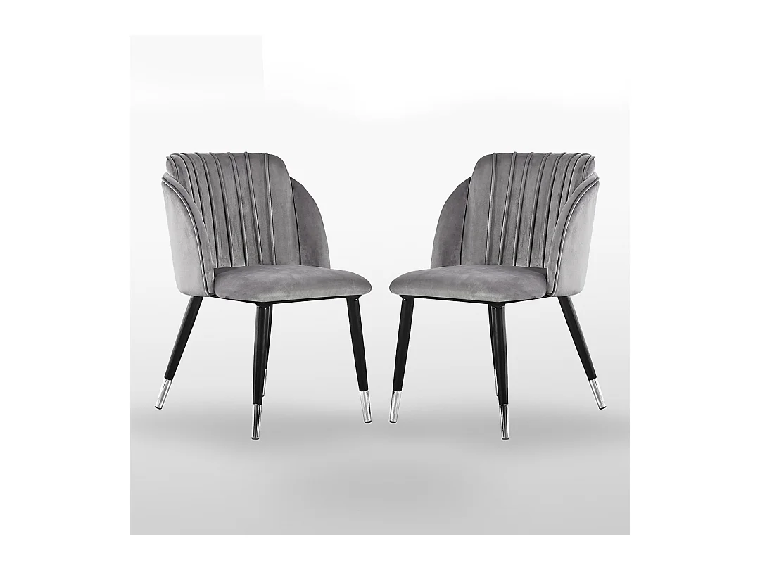 MILANO - Lot de 2 Chaises de Salle à Manger en Velours - Style Vintage - Gris