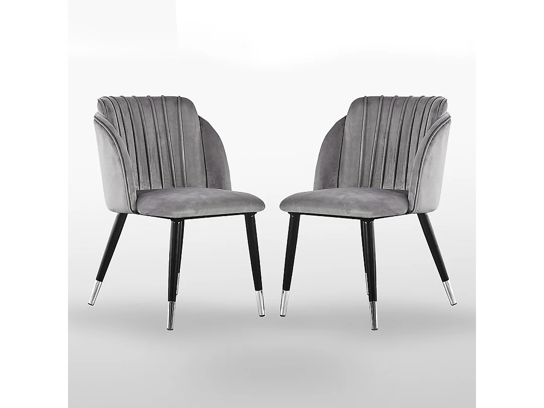 MILANO - Lot de 2 Chaises de Salle à Manger en Velours - Style Vintage - Gris