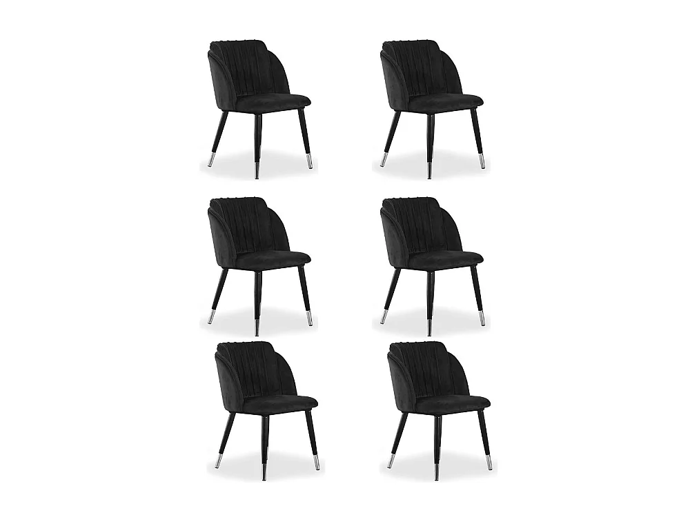 MILANO - Lot de 6 Chaises de Salle à Manger en Velours - Style Vintage - Noir