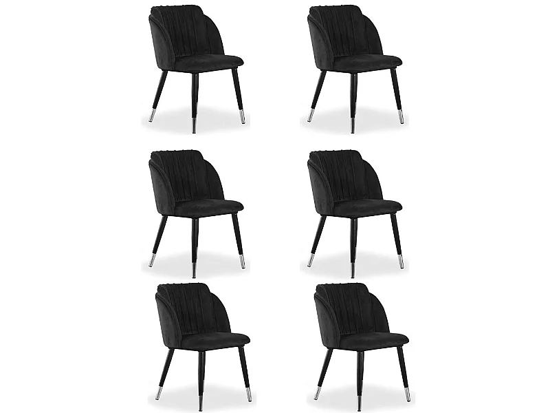 MILANO - Lot de 6 Chaises de Salle à Manger en Velours - Style Vintage - Noir