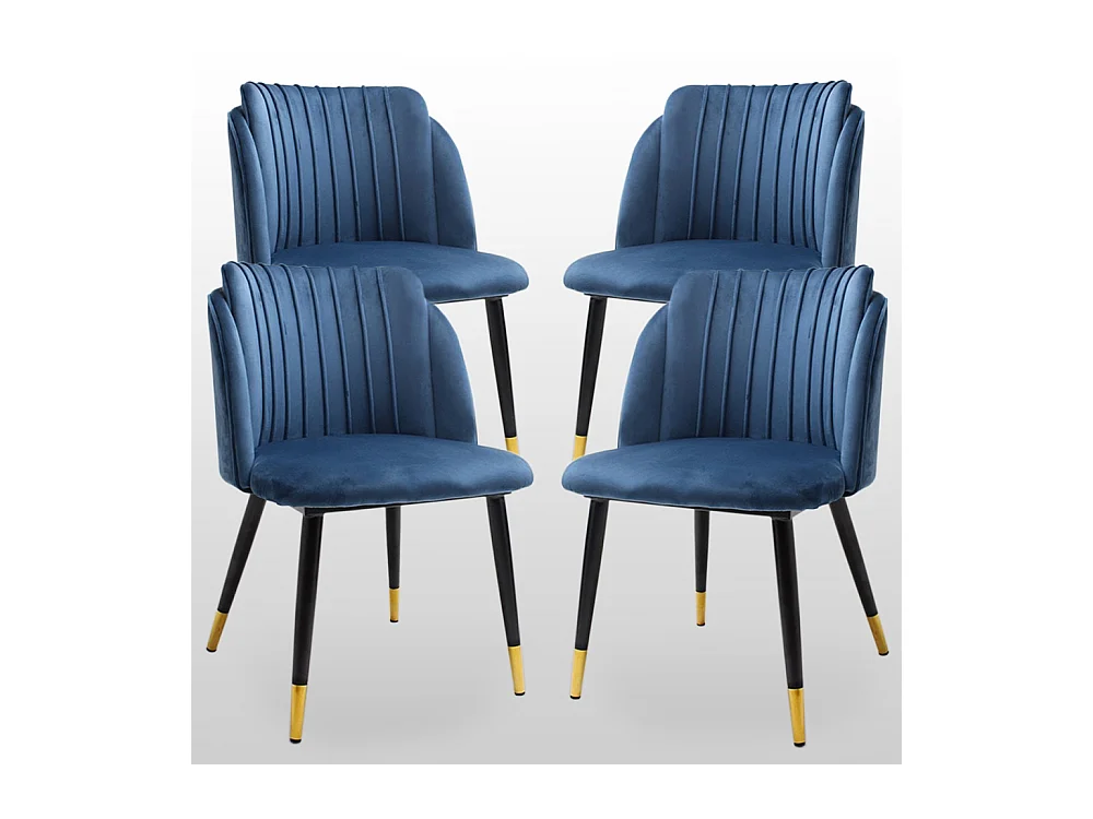 MILANO - Lot de 4 Chaises de Salle à Manger en Velours - Style Vintage - Bleu