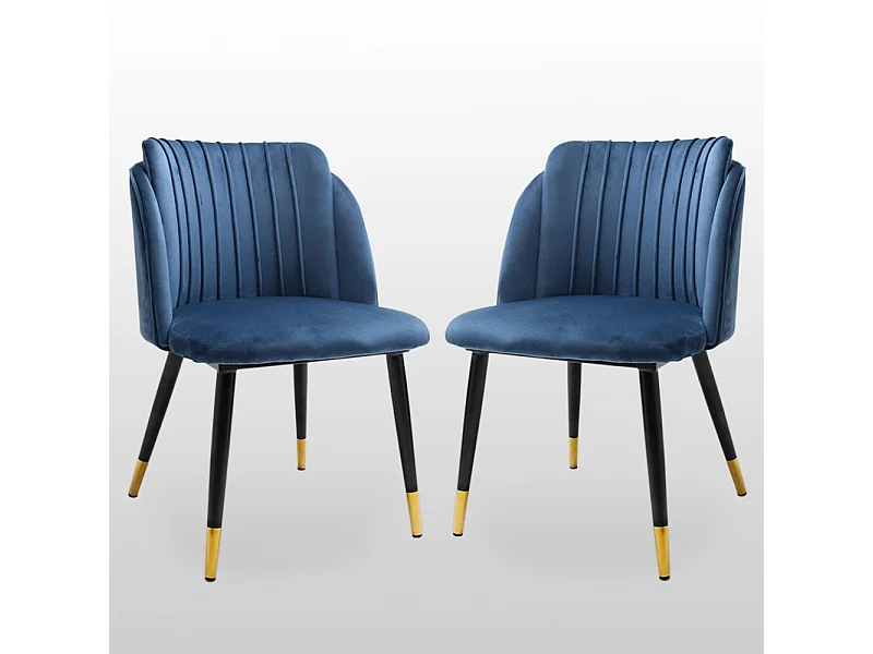 MILANO - Lot de 2 Chaises de Salle à Manger en Velours - Style Vintage - Bleu
