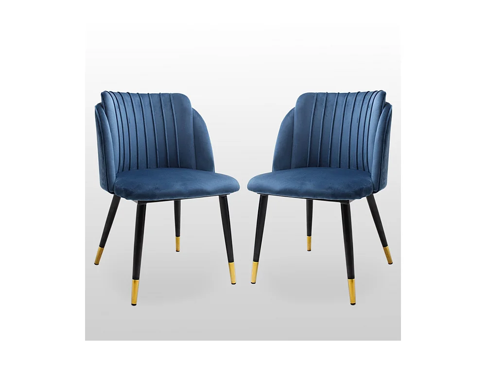 MILANO - Lot de 2 Chaises de Salle à Manger en Velours - Style Vintage - Bleu