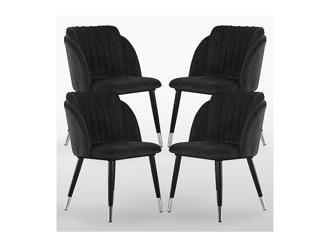 MILANO - Lot de 4 Chaises de Salle à Manger en Velours - Style Vintage - Noir