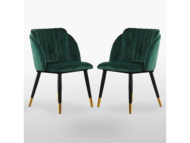 MILANO - Lot de 2 Chaises de Salle à Manger en Velours - Style Vintage - Vert