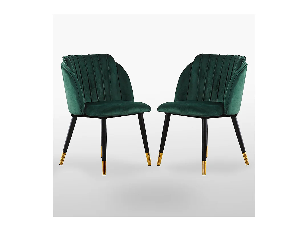 MILANO - Lot de 2 Chaises de Salle à Manger en Velours - Style Vintage - Vert