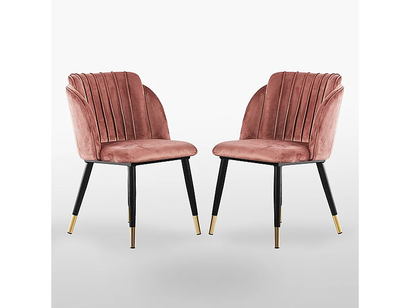 MILANO - Lot de 2 Chaises de Salle à Manger en Velours - Style Vintage - Rose