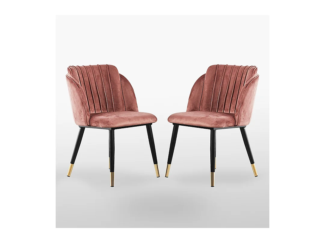 MILANO - Lot de 2 Chaises de Salle à Manger en Velours - Style Vintage - Rose