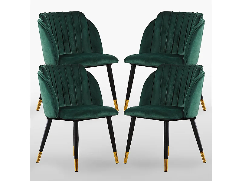 MILANO - Lot de 4 Chaises de Salle à Manger en Velours - Style Vintage - Vert