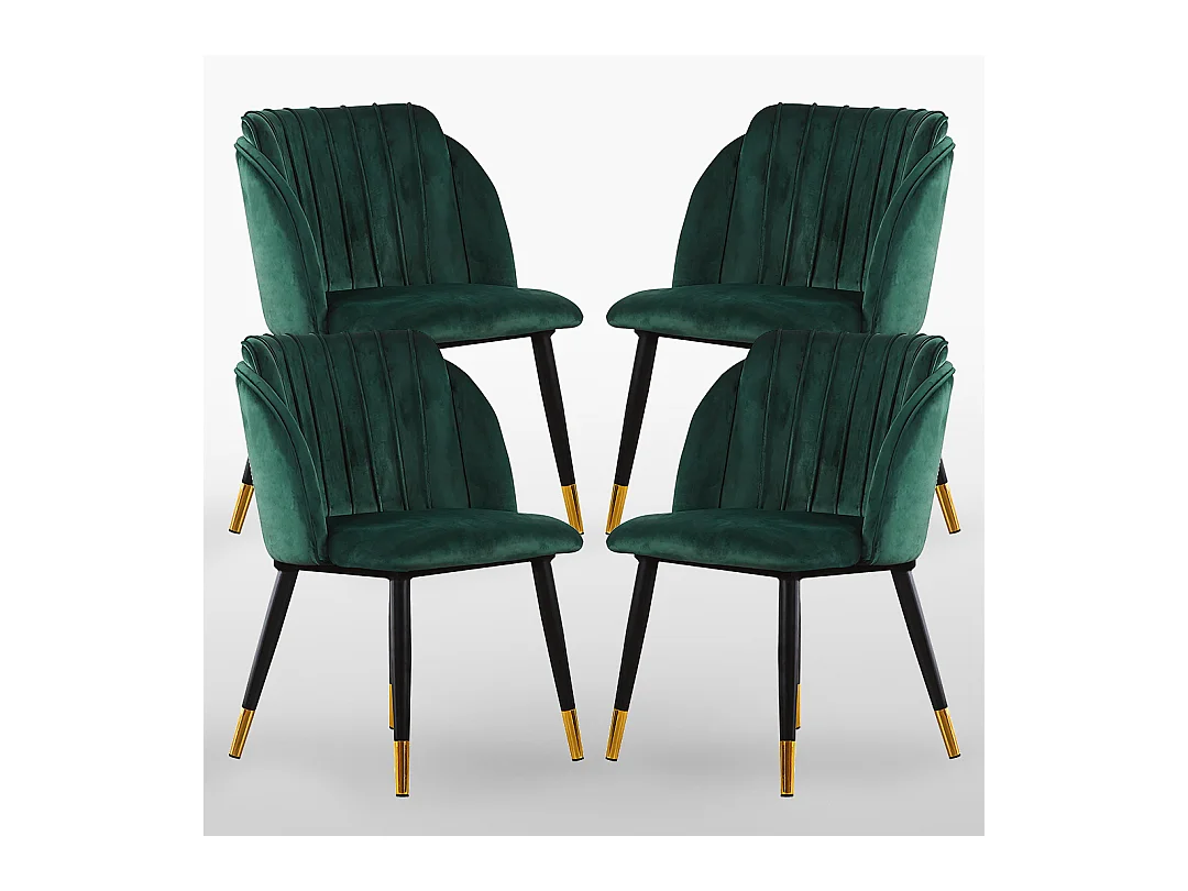 MILANO - Lot de 4 Chaises de Salle à Manger en Velours - Style Vintage - Vert