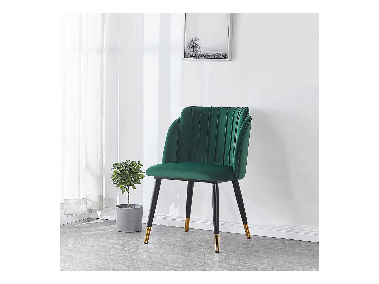 MILANO - Lot de 4 Chaises de Salle à Manger en Velours - Style Vintage - Vert