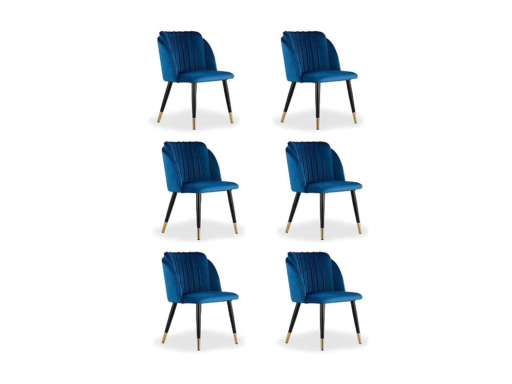 MILANO - Lot de 6 Chaises de Salle à Manger en Velours - Style Vintage - Bleu