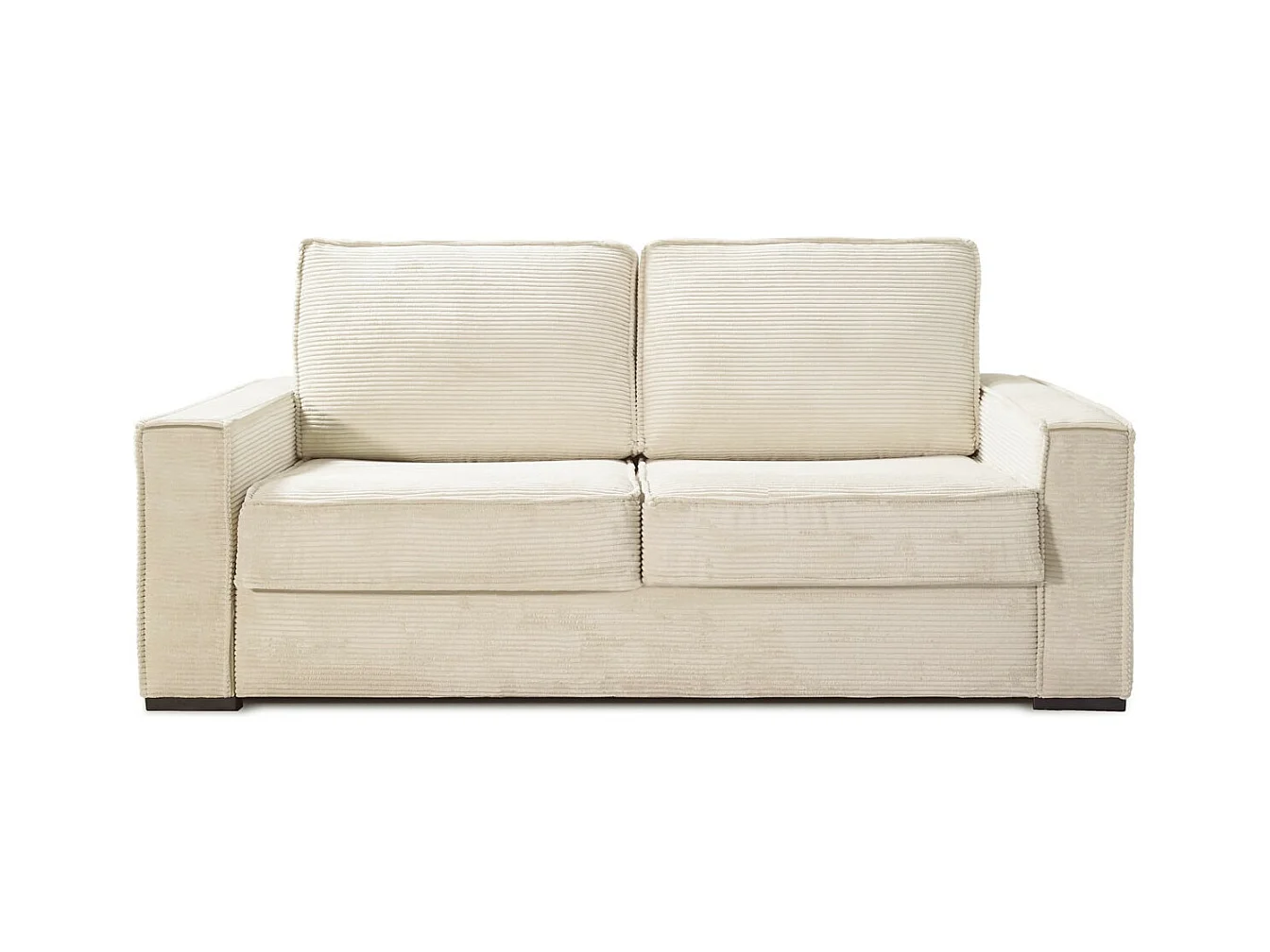 Canapé convertible 3 places en velours côtelé beige - Ouverture express - Couchage quotidien - Matelas HD 140 x 190 - Mattia