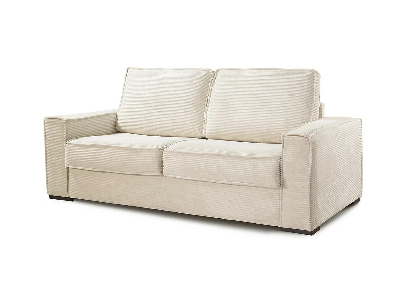 Canapé convertible 3 places en velours côtelé beige - Ouverture express - Couchage quotidien - Matelas HD 140 x 190 - Mattia