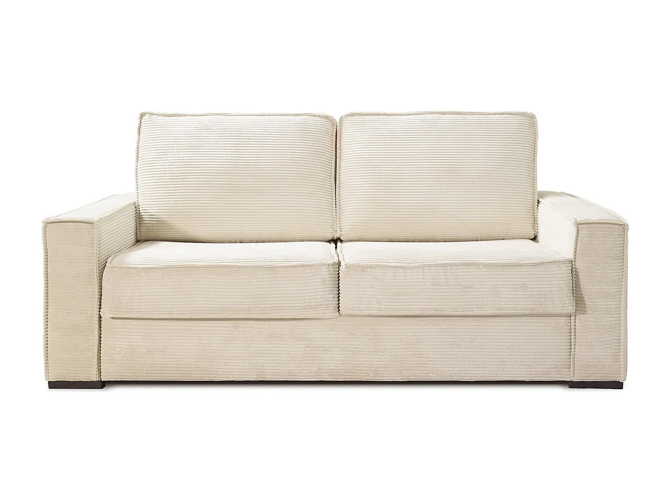 Canapé convertible 3 places en velours côtelé beige - Ouverture express - Couchage quotidien - Matelas HD 140 x 190 - Mattia