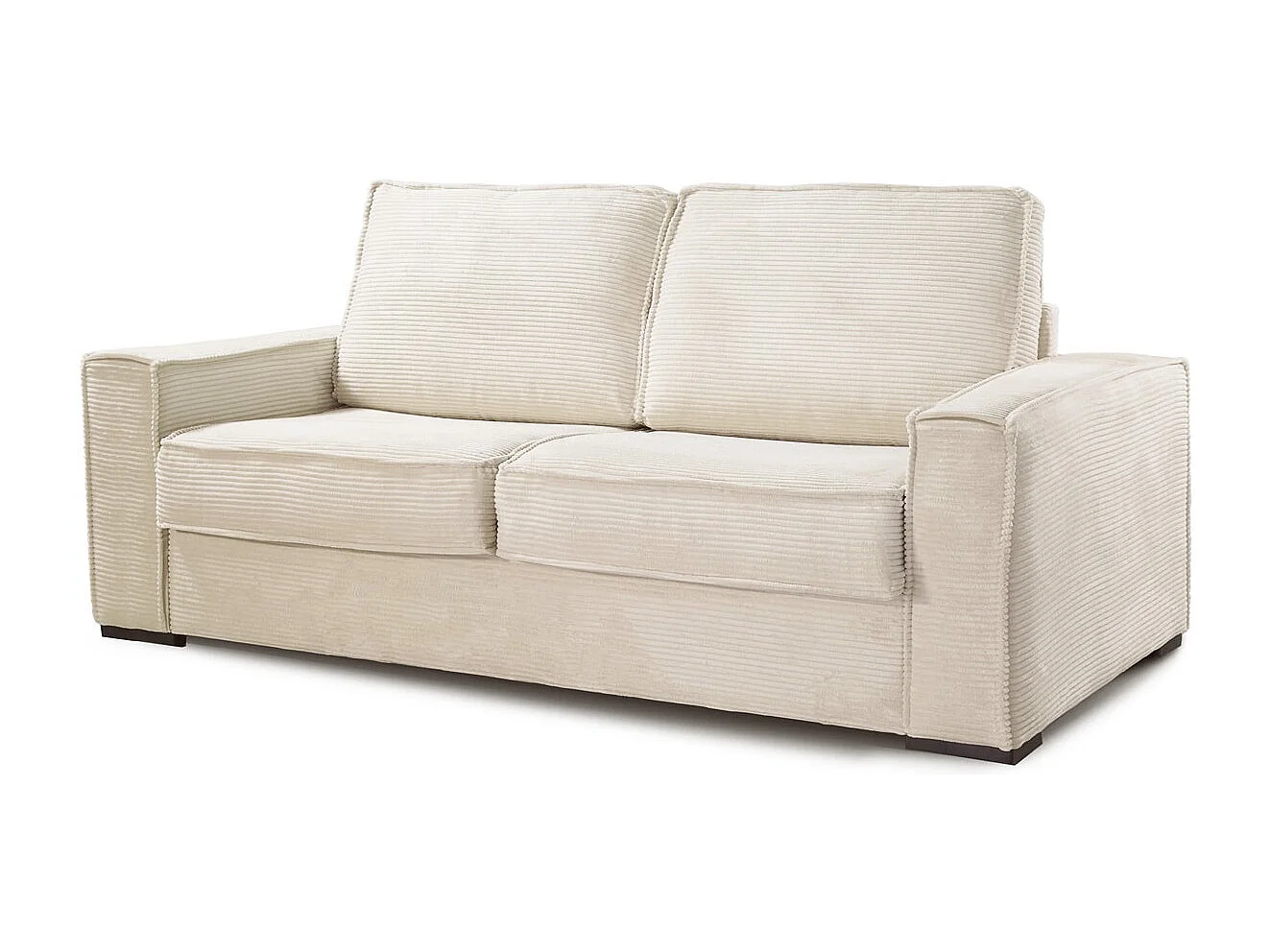 Canapé convertible 3 places en velours côtelé beige - Ouverture express - Couchage quotidien - Matelas HD 140 x 190 - Mattia