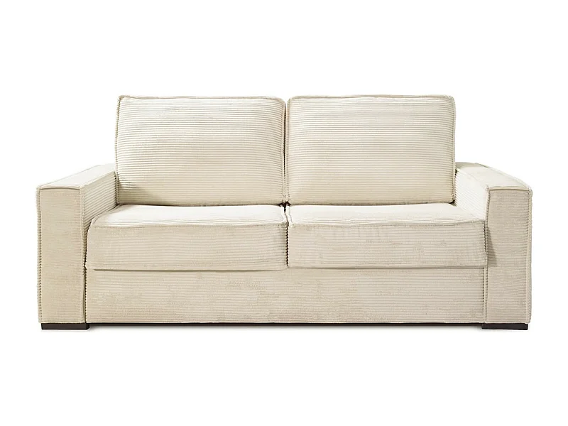 Canapé convertible 3 places en velours côtelé beige - Ouverture express - Couchage quotidien - Matelas HD 140 x 190 - Mattia