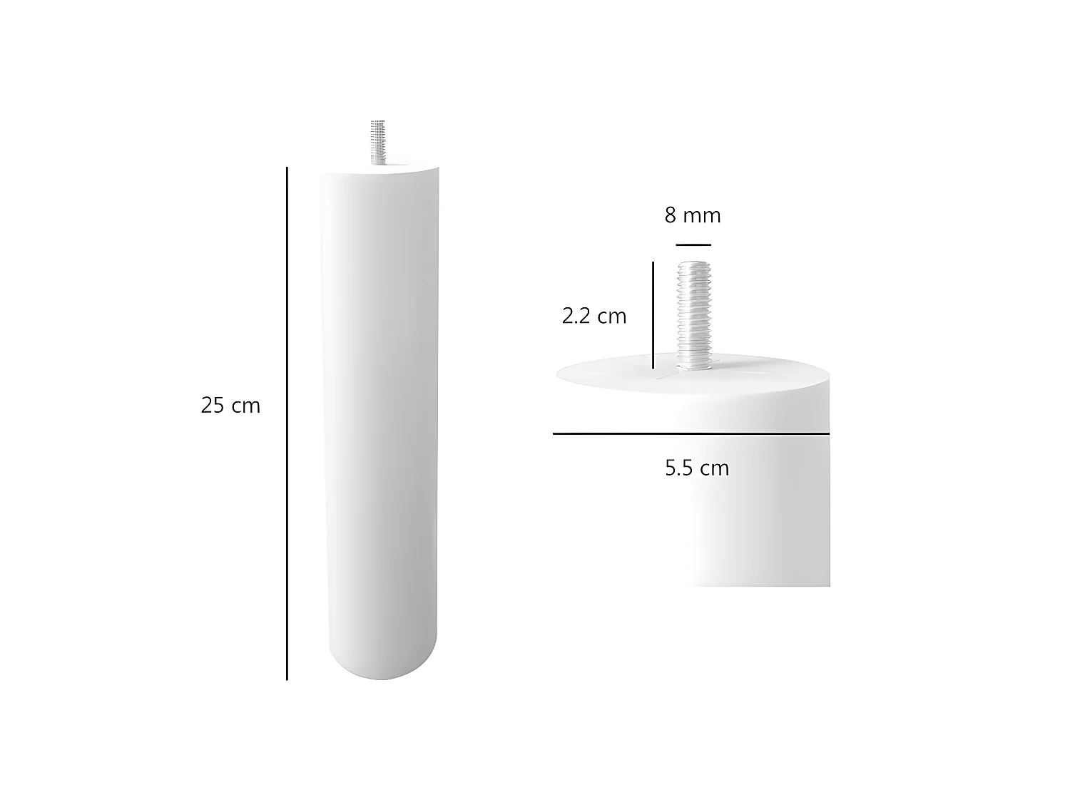 Lot de 4 pieds de meuble blanc 25x6 rond bois de hêtre - PIEDS DE LIT