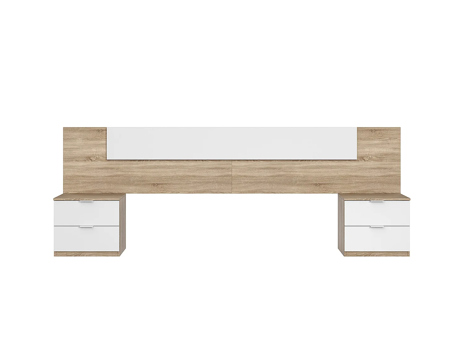 Tête de lit en mélamine avec 2 chevets coloris chêne canadian blanc artik - Hauteur 95 x Longueur 247 cm x Profondeur 38 cm