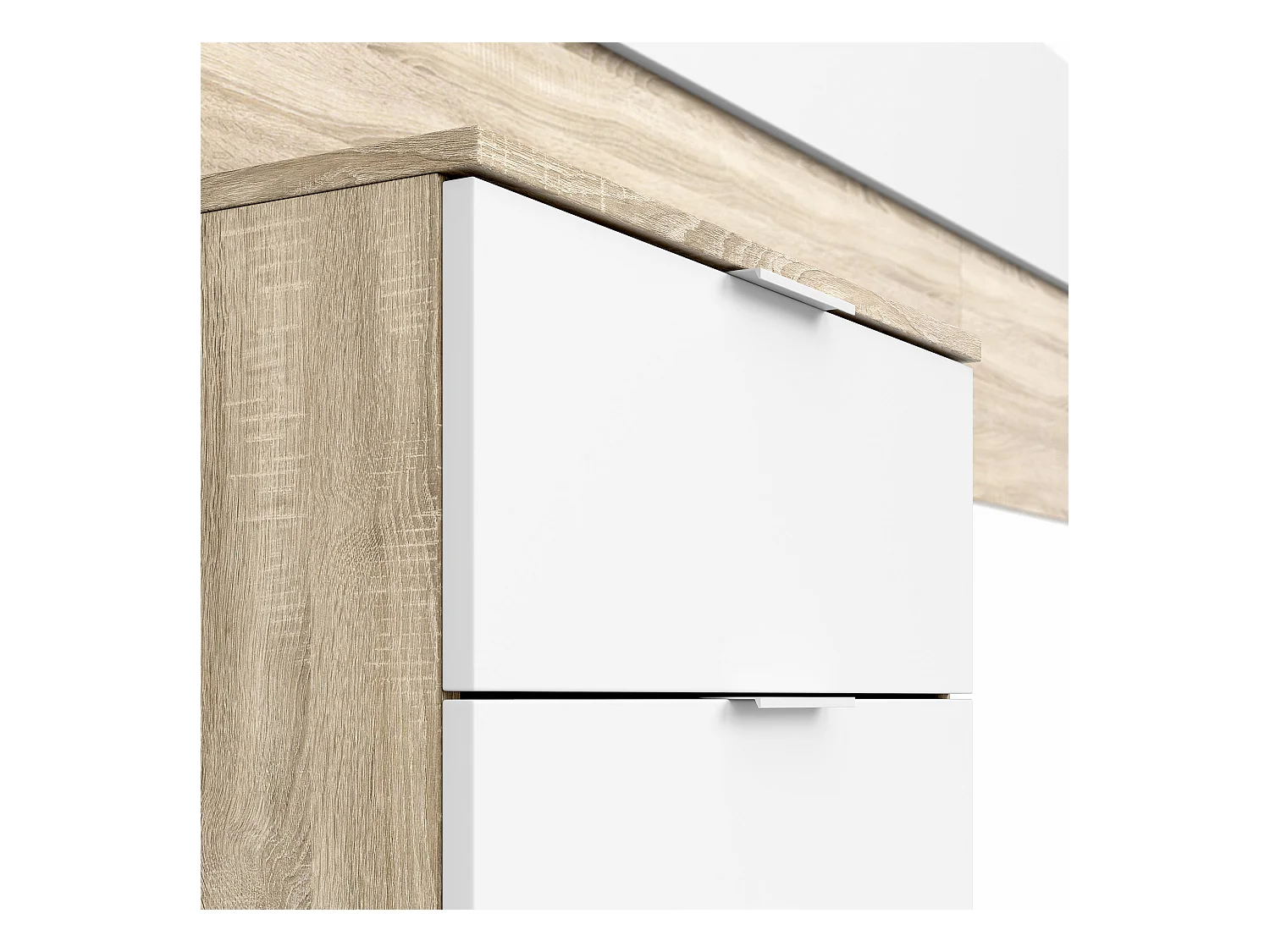 Tête de lit en mélamine avec 2 chevets coloris chêne canadian blanc artik - Hauteur 95 x Longueur 247 cm x Profondeur 38 cm