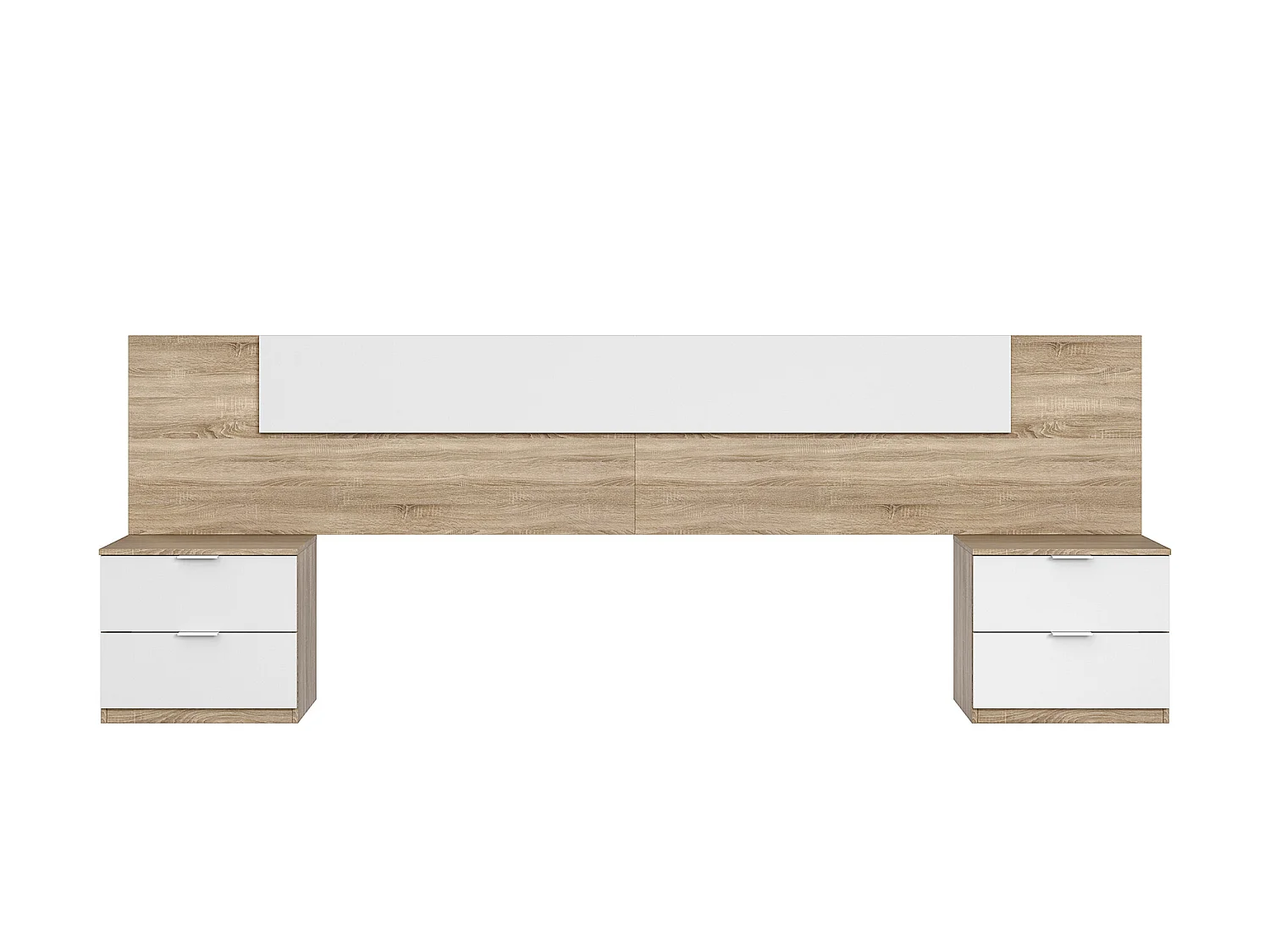 Tête de lit en mélamine avec 2 chevets coloris chêne canadian blanc artik - Hauteur 95 x Longueur 247 cm x Profondeur 38 cm