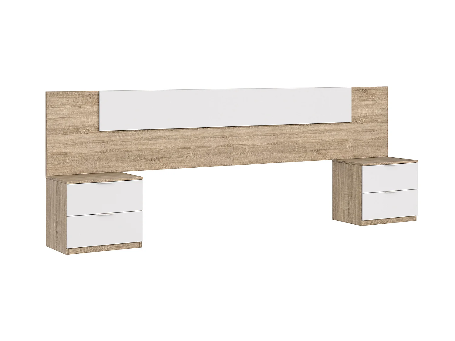 Tête de lit en mélamine avec 2 chevets coloris chêne canadian blanc artik - Hauteur 95 x Longueur 247 cm x Profondeur 38 cm