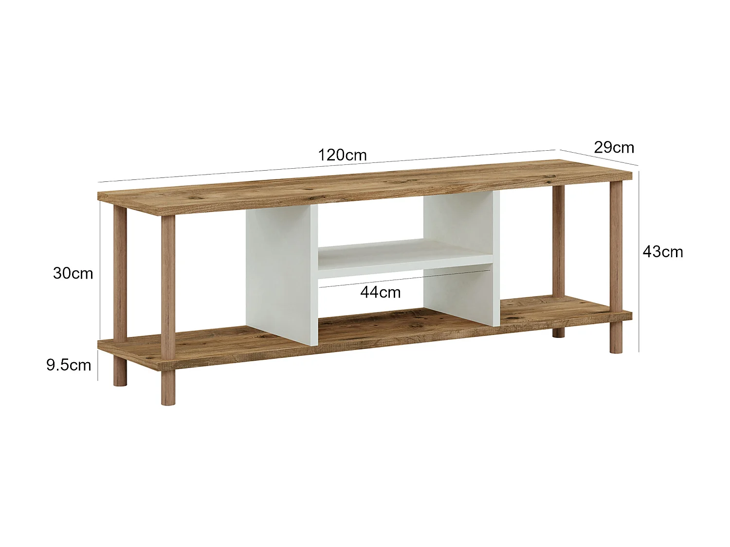 Meuble TV Ærøskøbing avec espace de rangement 43 x 120 x 29 cm effet bois / blanc [en.casa]