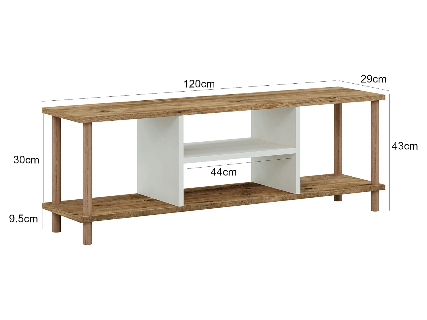 Meuble TV Ærøskøbing avec espace de rangement 43 x 120 x 29 cm effet bois / blanc [en.casa]