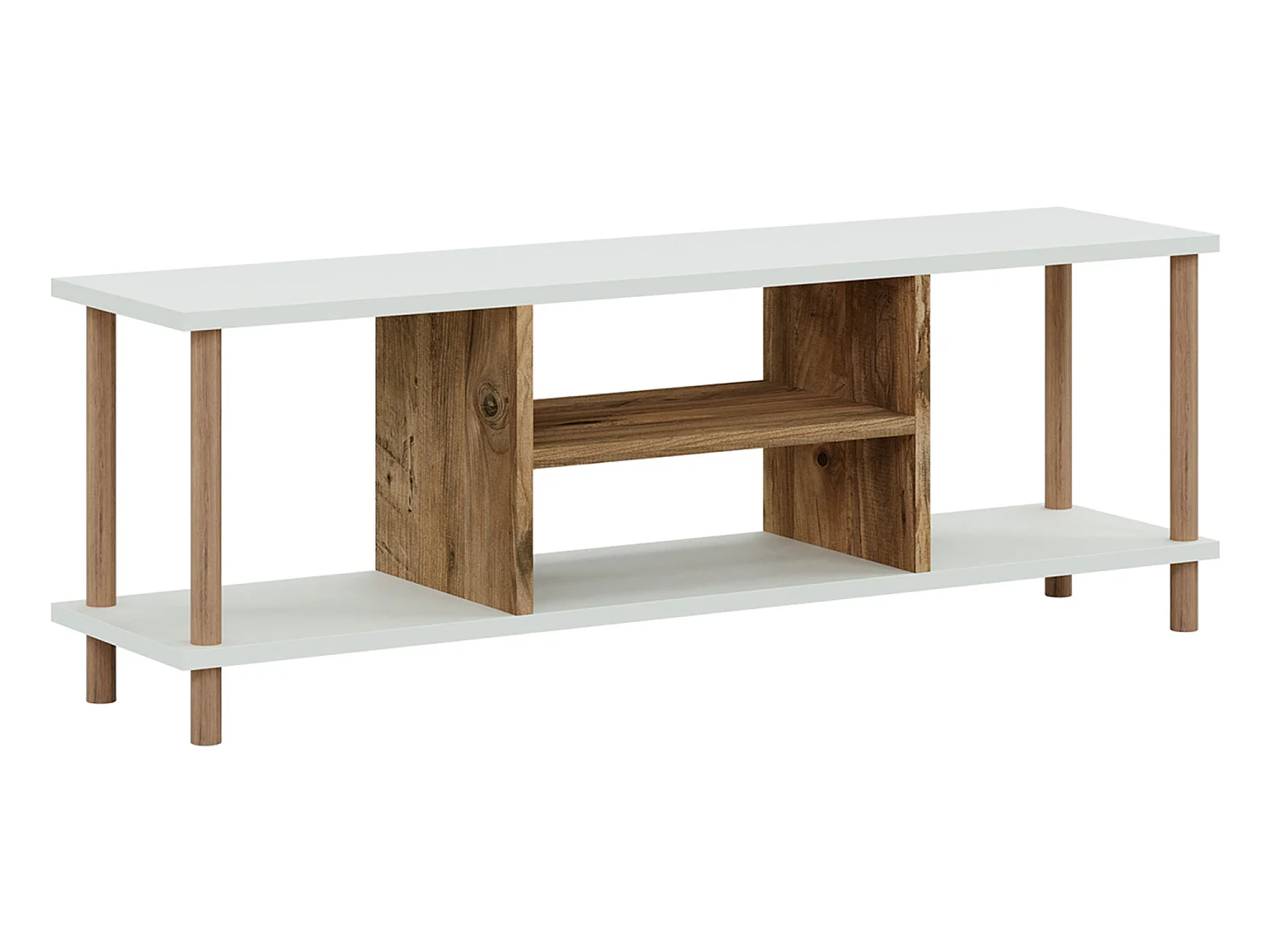 Meuble TV Ærøskøbing avec espace de rangement 43 x 120 x 29 cm blanc / effet bois [en.casa]