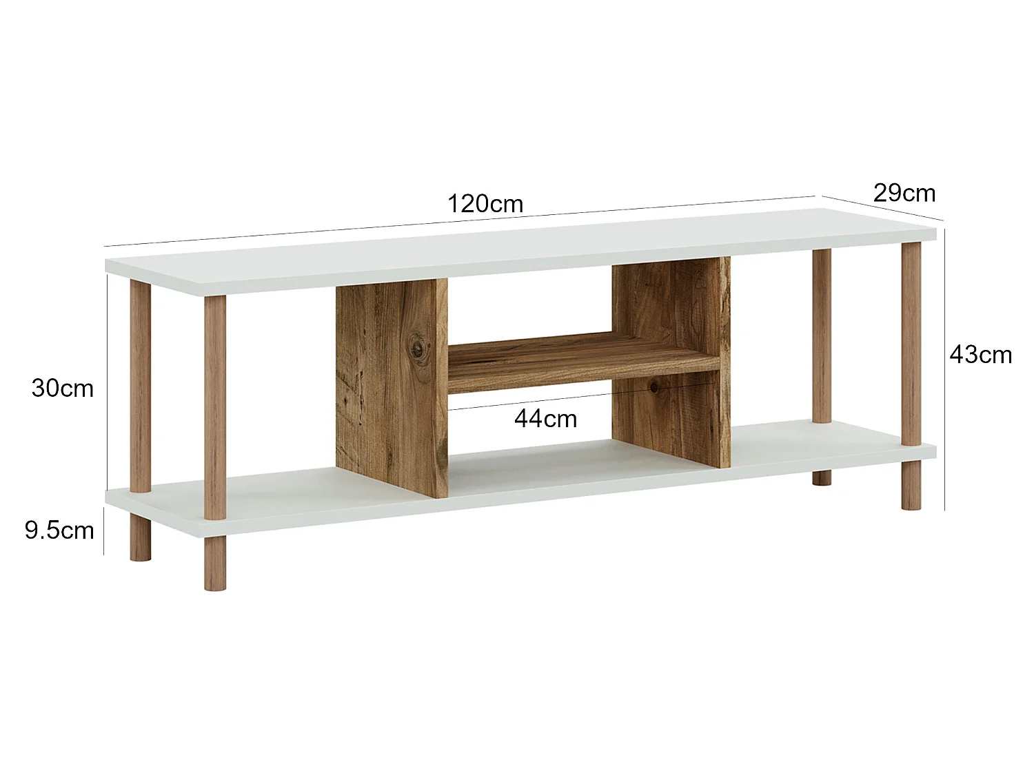 Meuble TV Ærøskøbing avec espace de rangement 43 x 120 x 29 cm blanc / effet bois [en.casa]