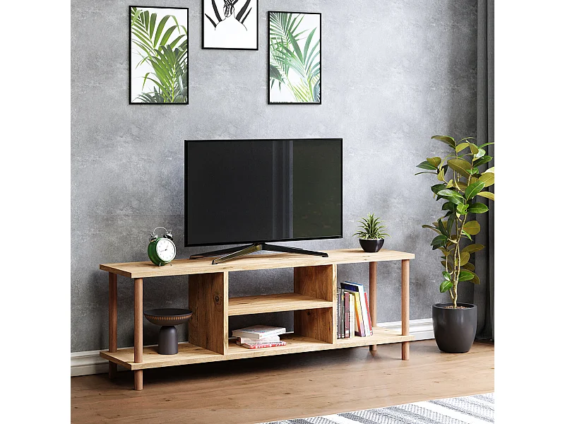 Meuble TV Ærøskøbing avec espace de rangement 43 x 120 x 29 cm effet bois [en.casa]