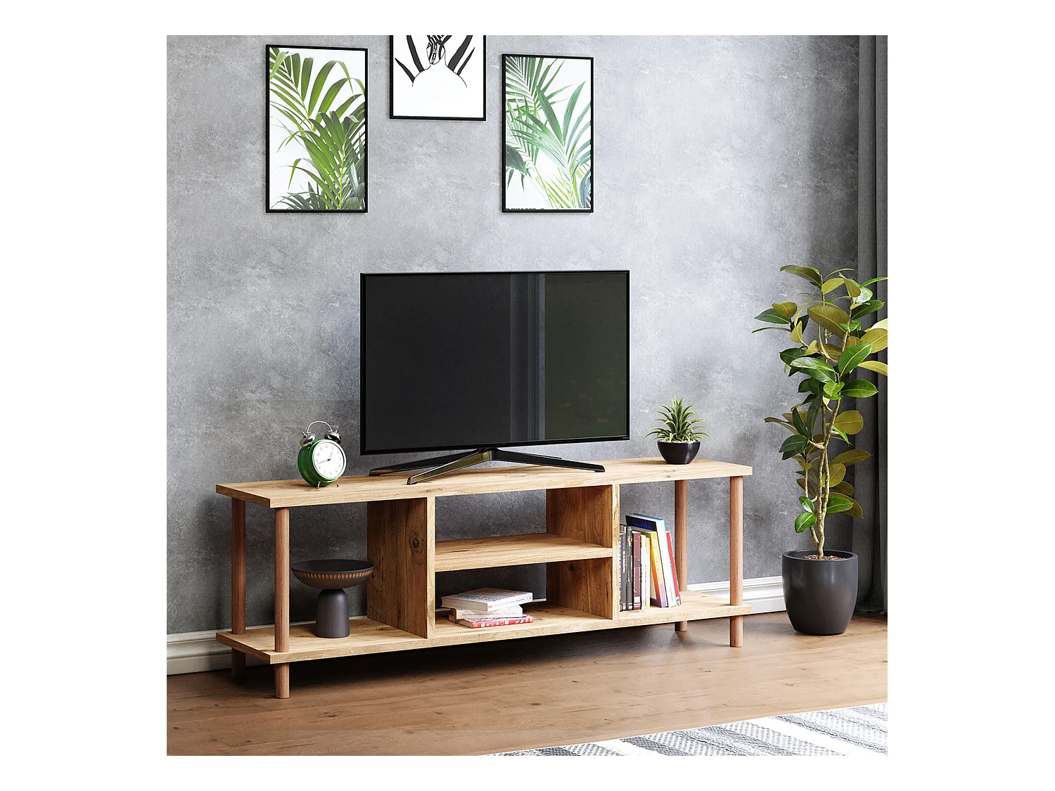 Meuble TV Ærøskøbing avec espace de rangement 43 x 120 x 29 cm effet bois [en.casa]