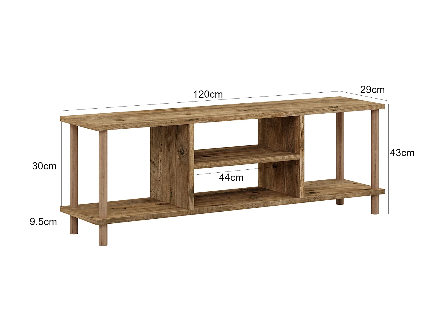 Meuble TV Ærøskøbing avec espace de rangement 43 x 120 x 29 cm effet bois [en.casa]