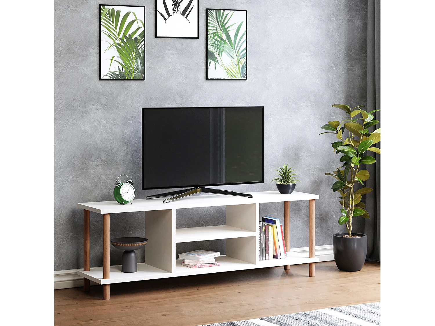Meuble TV Ærøskøbing avec espace de rangement 43 x 120 x 29 cm blanc [en.casa]