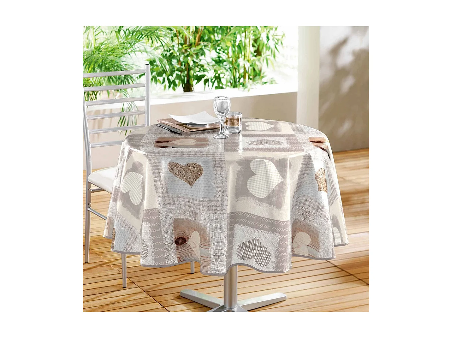 Mantel redondo de PVC "corazones"