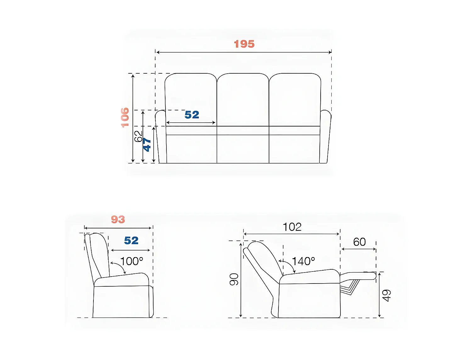 Canapé 3 places Tissu gris - AUSTRALIO