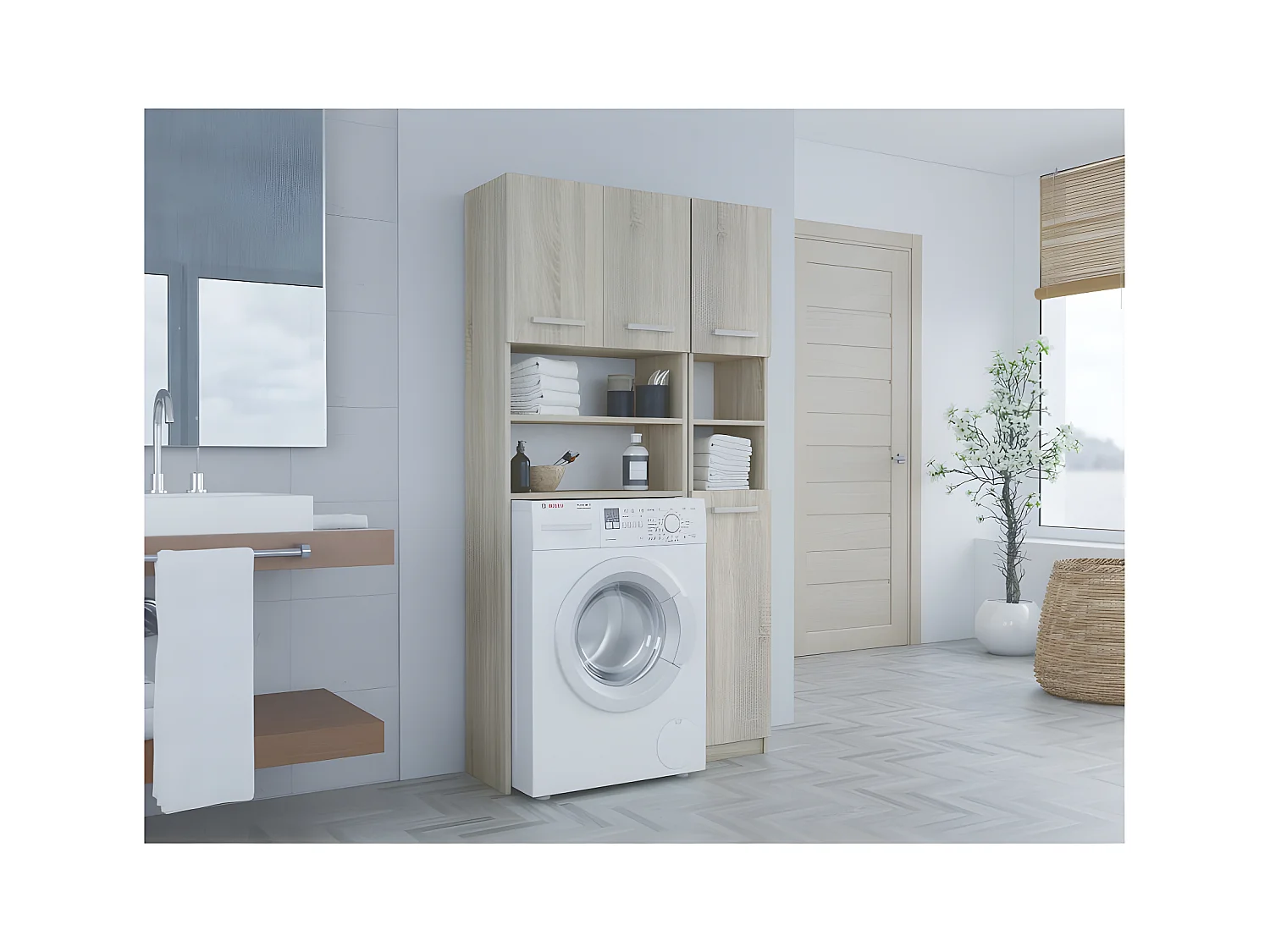 MAROL - Set da bagno in stile moderno - 96x30x183 - 4 ante+4 ripiani