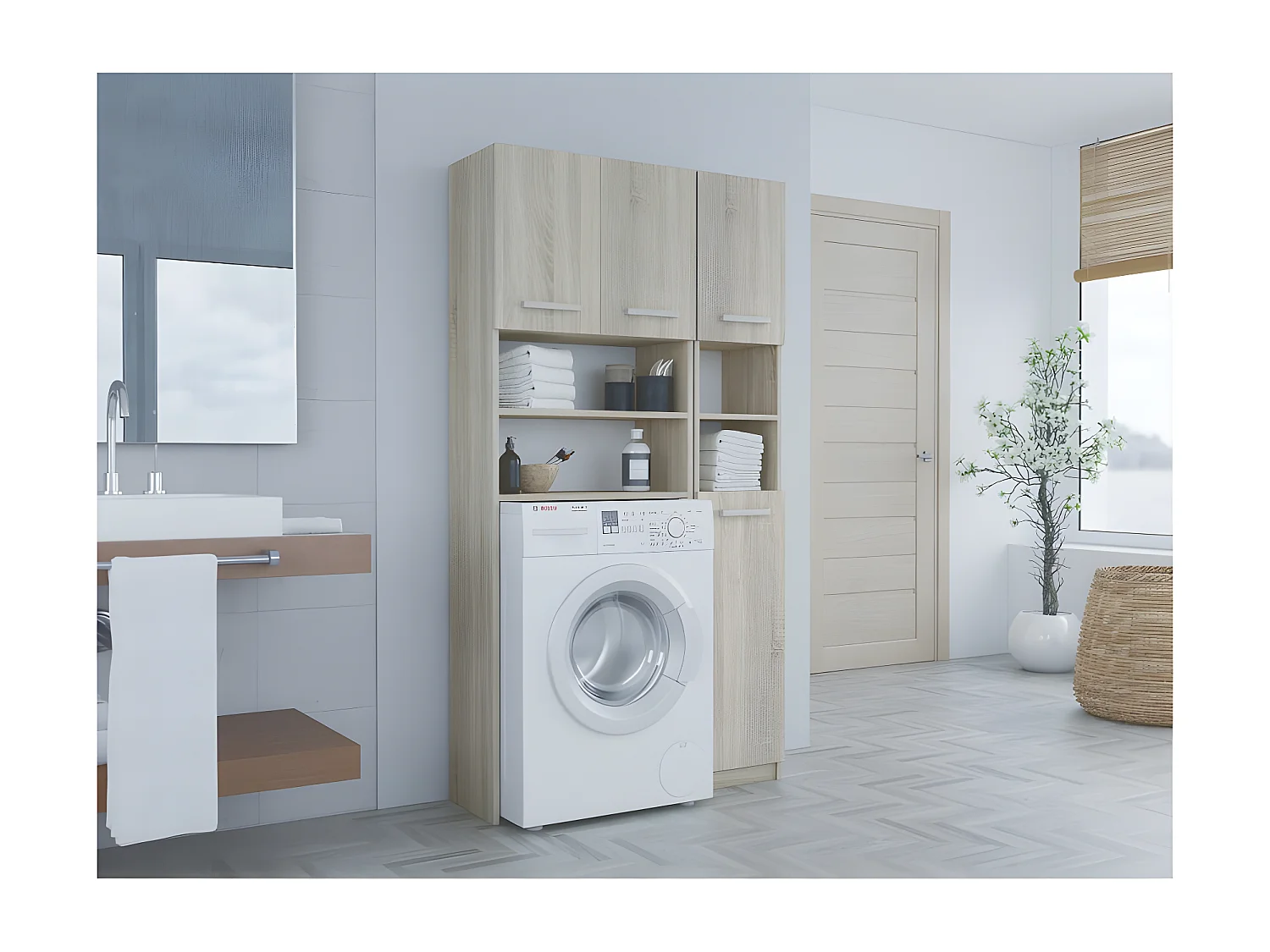 MAROL - Set da bagno in stile moderno - 96x30x183 - 4 ante+4 ripiani