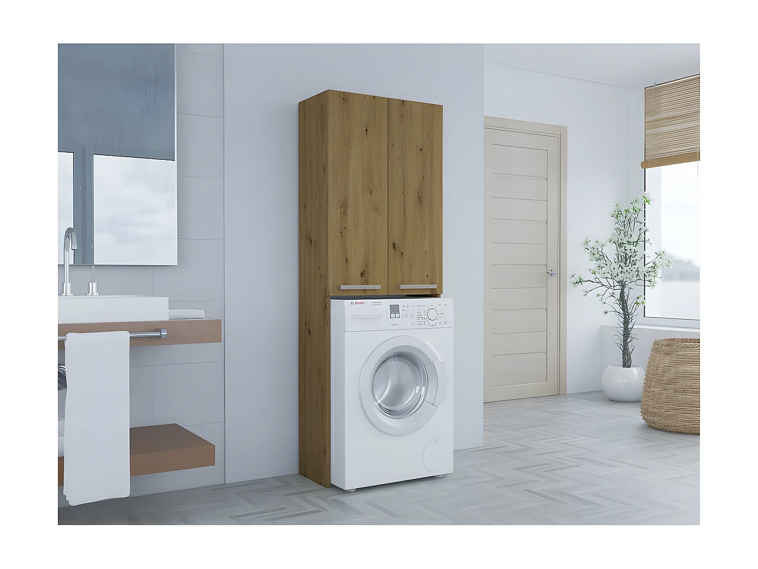 COMO - Mueble para lavadora de estilo moderno - 183x64x30 - 2 puertas+4 baldas