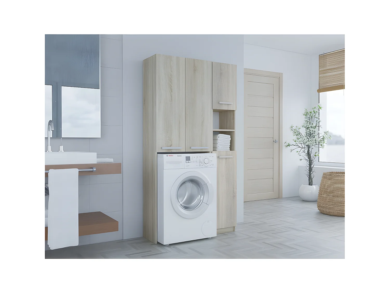 KARLI - Ensemble salle de bain style moderne - 96x30x183 - 4 portes+2 tablettes