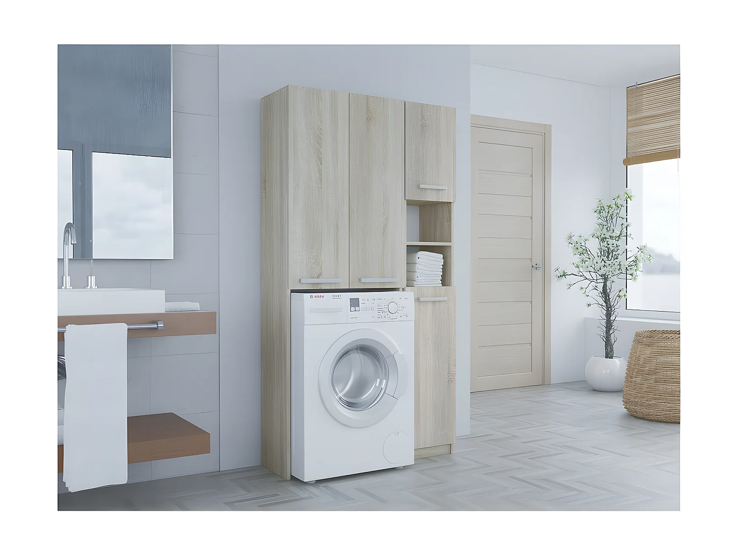 KARLI - Ensemble salle de bain style moderne - 96x30x183 - 4 portes+2 tablettes