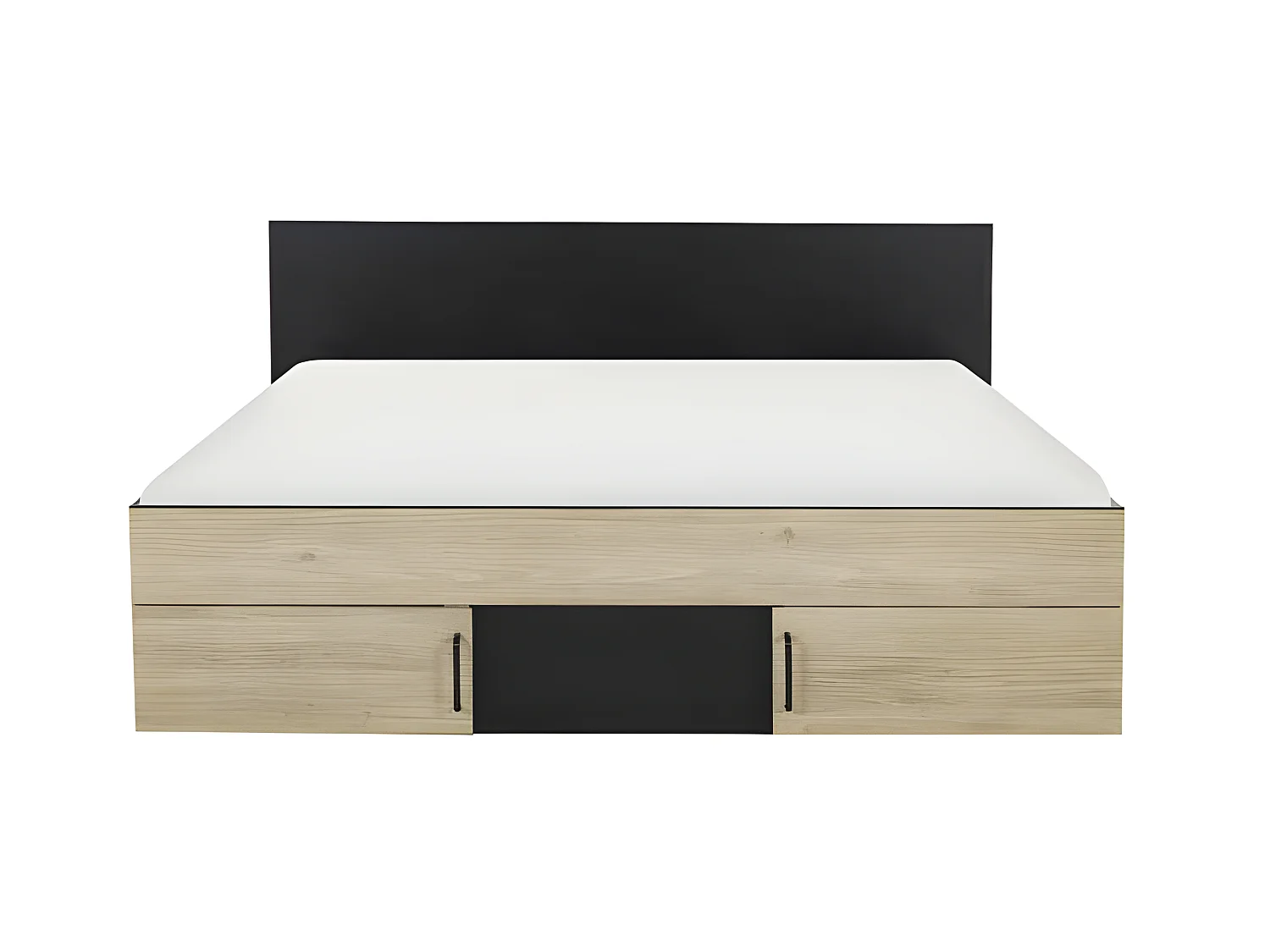 Cadre + Tête de lit 160*200 + Rangements Chêne/Noir - AMBRE