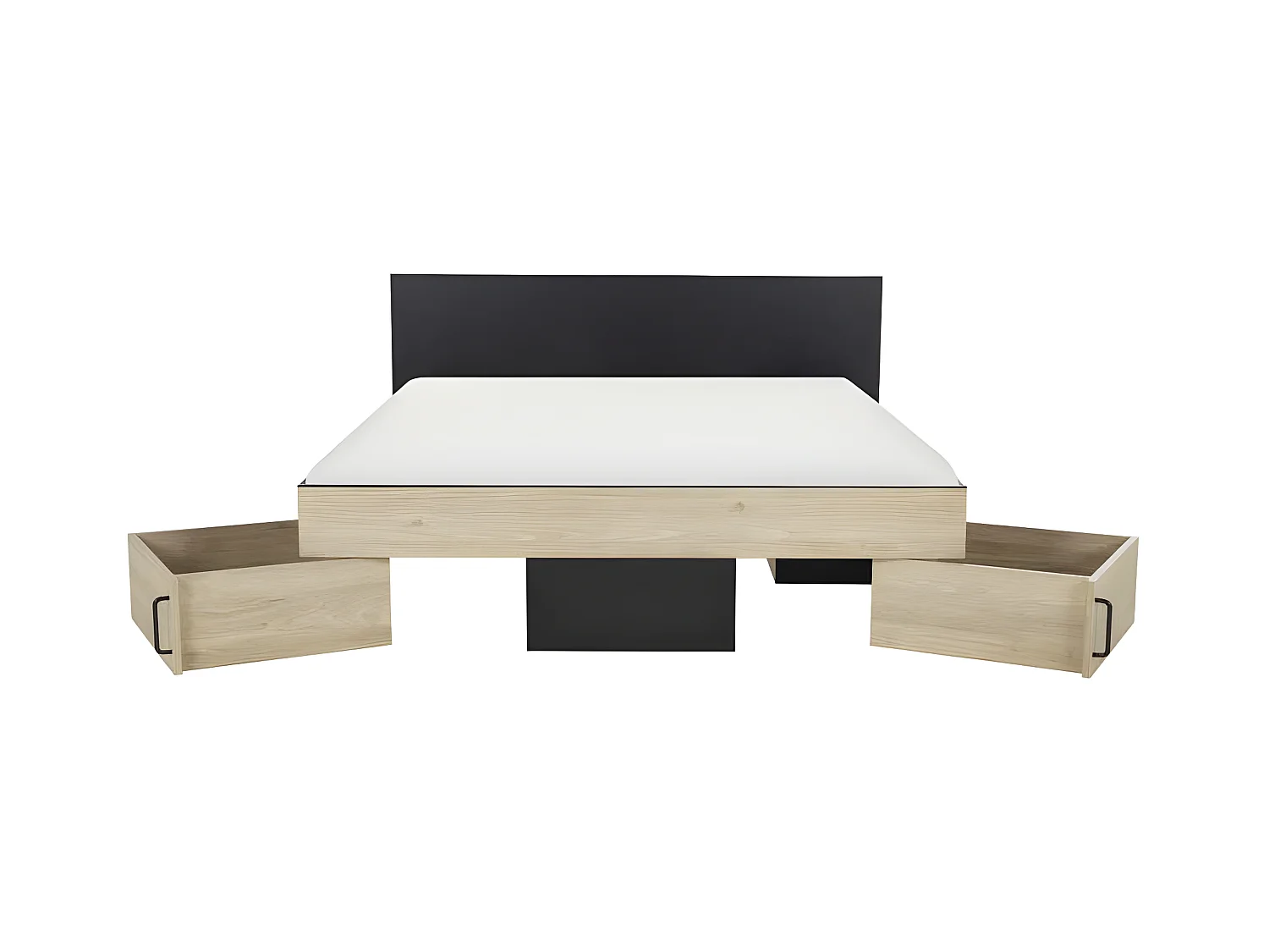 Cadre + Tête de lit 160*200 + Rangements Chêne/Noir - AMBRE