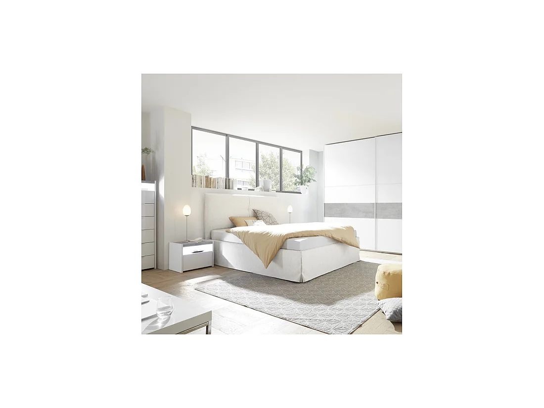 Cadre + Tête de lit 180*200 cm Simili cuir Blanc - ANIECE n°1