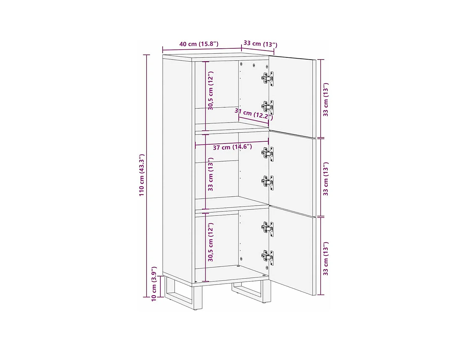 Highboard - 40x33.5x110 cm en bois de mangue massif