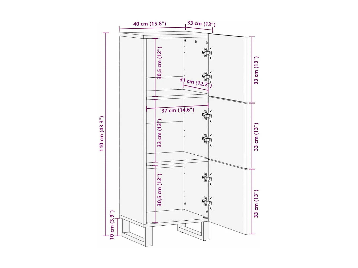 Credenza alta - 40x33,5x110 cm in legno massello di mango